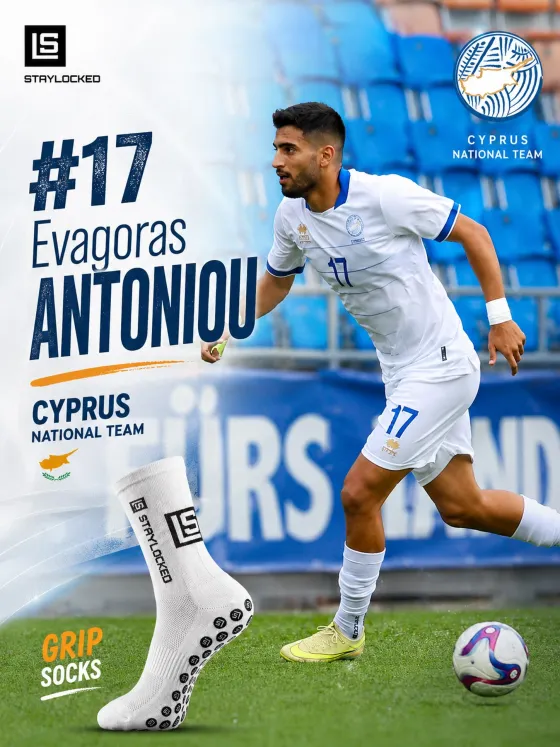 Evagoras Antoniou wearing StayLocked grip socks