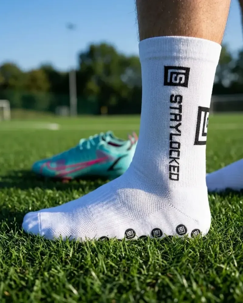 Player wearing StayLocked grip socks on the pitch